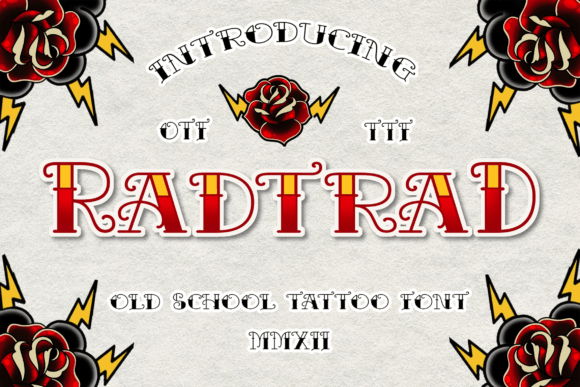 Radtrad Vintage Tattoo Font with Bold Skull Dingbats